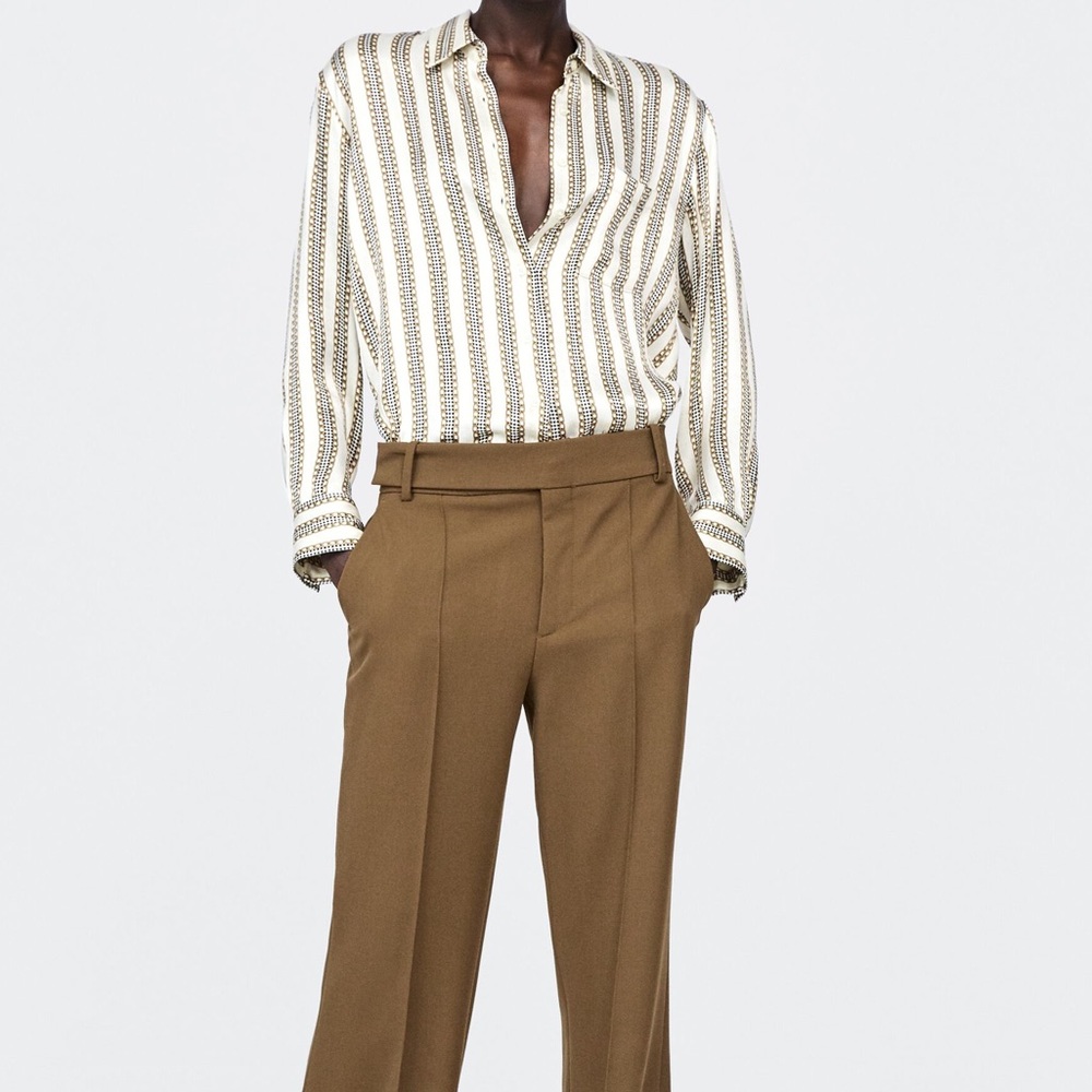 Zara Ecru Chain Print Long Sleeve Shirt NWT